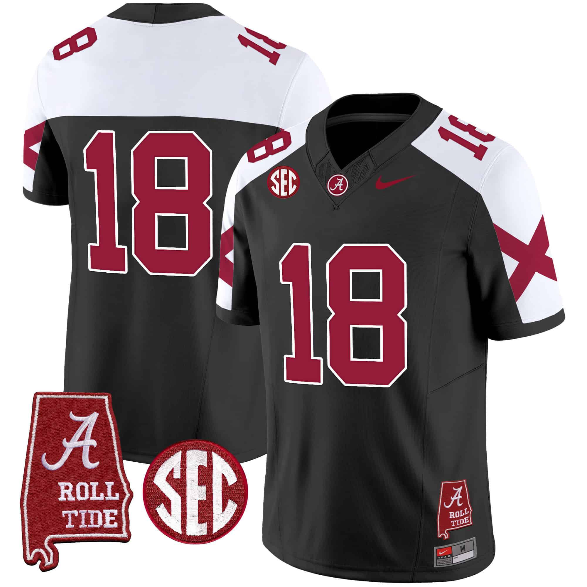 Men Alabama Crimson Tide #18 No Name Black Map Vapor Limited 2024 Nike NCAA Jersey style 1->indianapolis colts->NFL Jersey